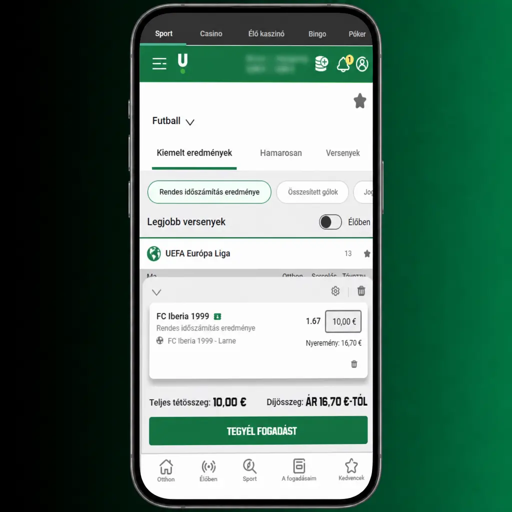 Unibet sportfogadás lépései: sportág, piac, szorzó és tét kiválasztása élő szorzókkal