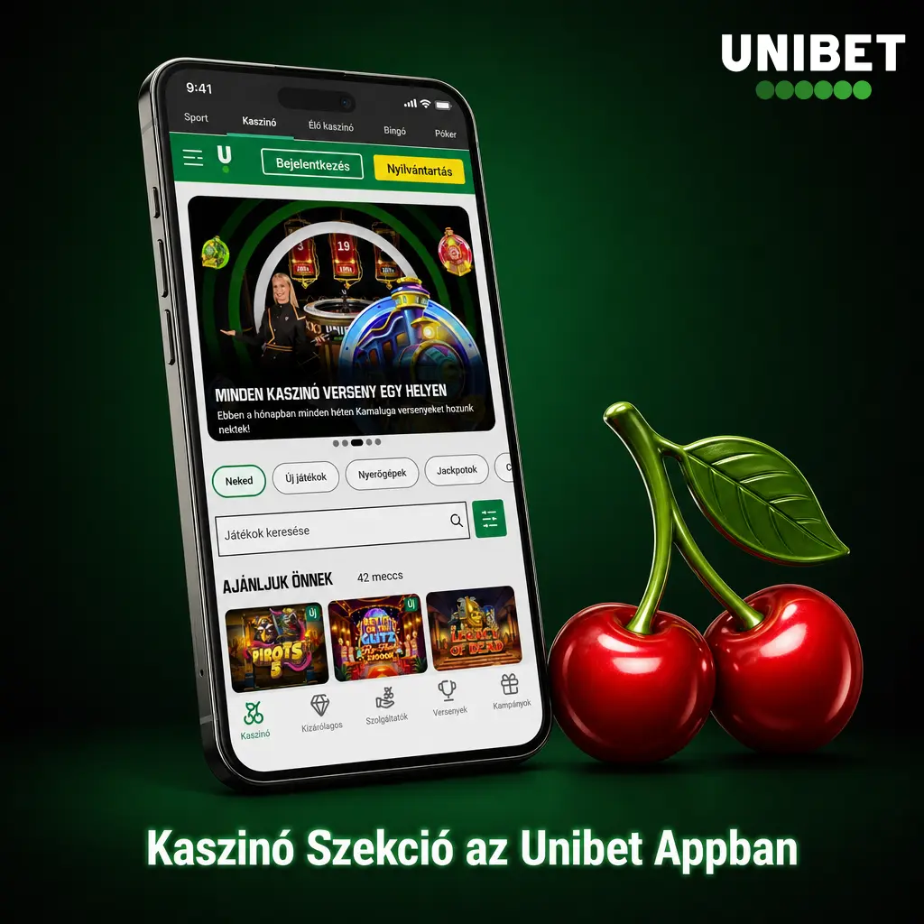 Unibet mobilapp kaszinó szekció: nyerőgépek, élő dealer asztalok és jackpot játékok okostelefonon