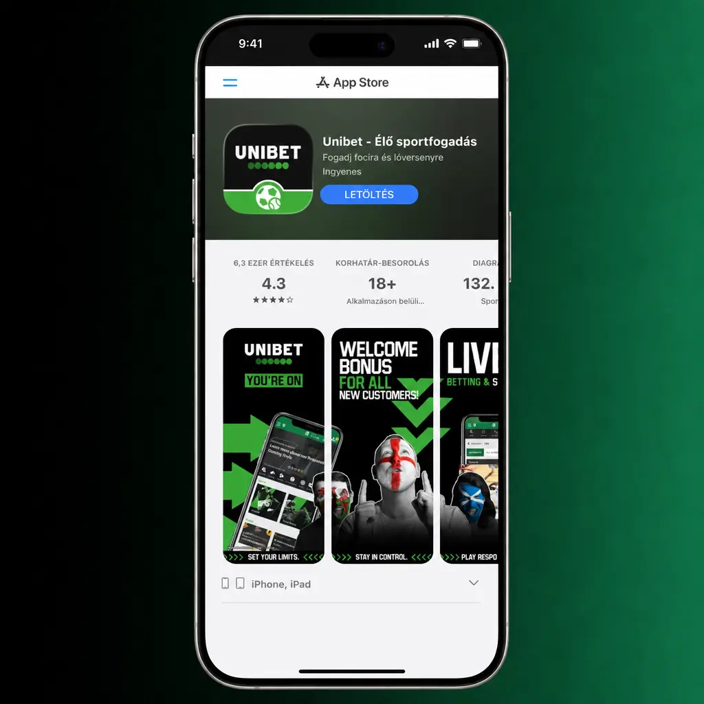 Unibet iOS PWA telepítési útmutató Safari böngészőben iPhone-on, főképernyőre adással