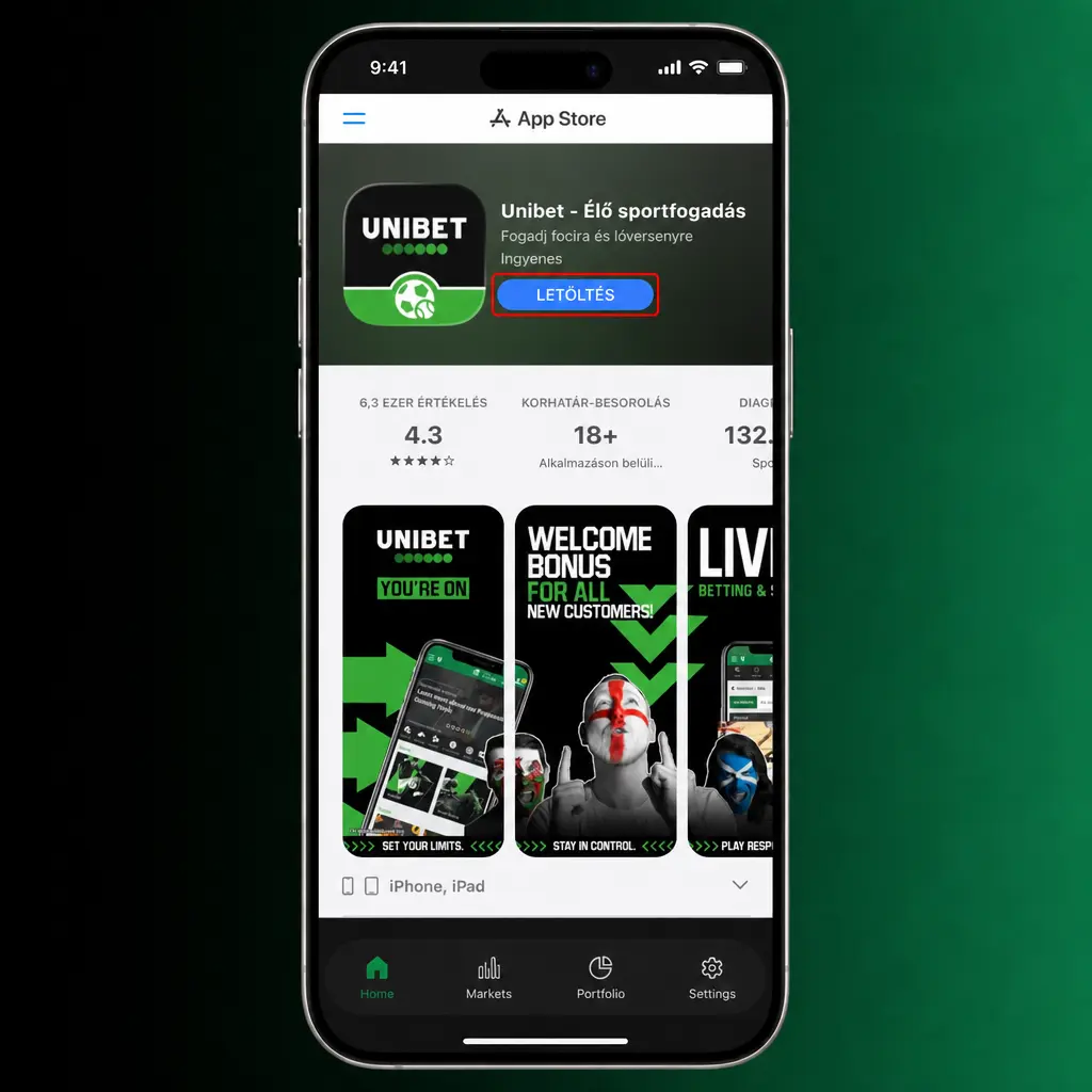 Unibet iOS PWA telepítési útmutató Safari böngészőben iPhone és iPad készülékekhez