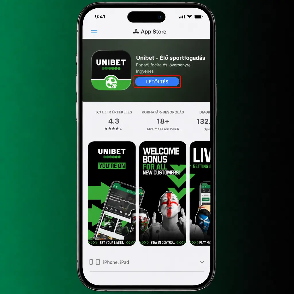 Unibet iOS app és PWA telepítési lépések iPhone-on Safari kezdőképernyős parancsikonnal